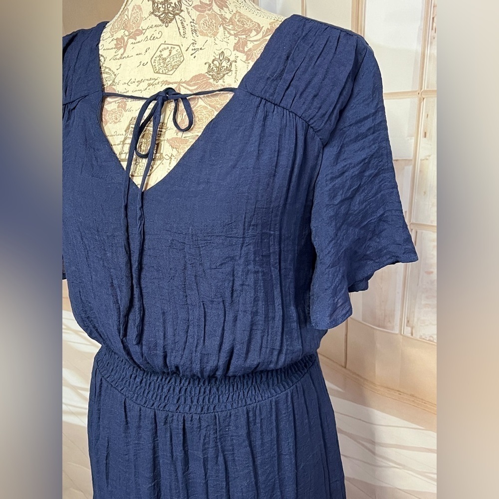 Luxology Dress Women's Medium Blue Maxi Dress Short Sleeve Size M. - Picture 3 of 13